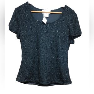 Vintage Laurence Kazar Black Beaded Cocktail Top Size Large NWT Sequins